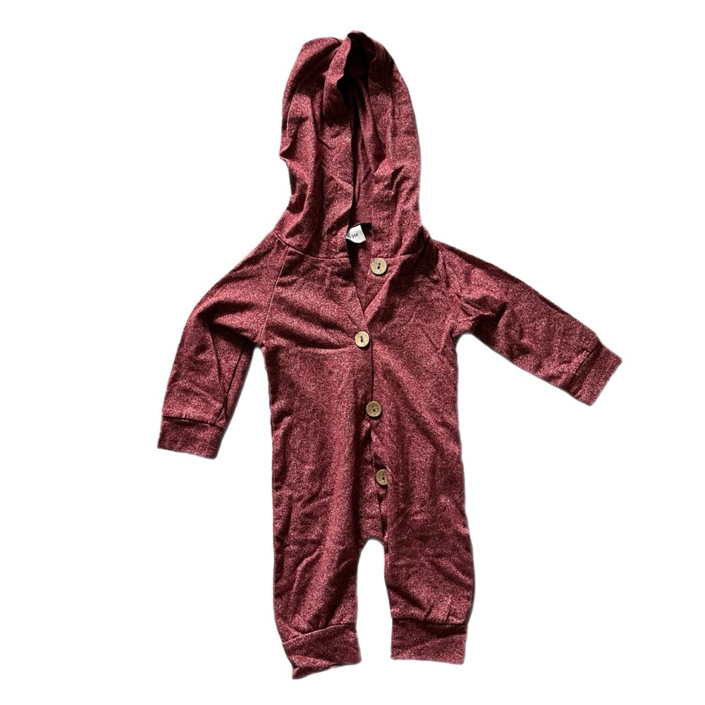 Red Hooded Baby Romper Onesie Bodysuit, Size 0-3 Months